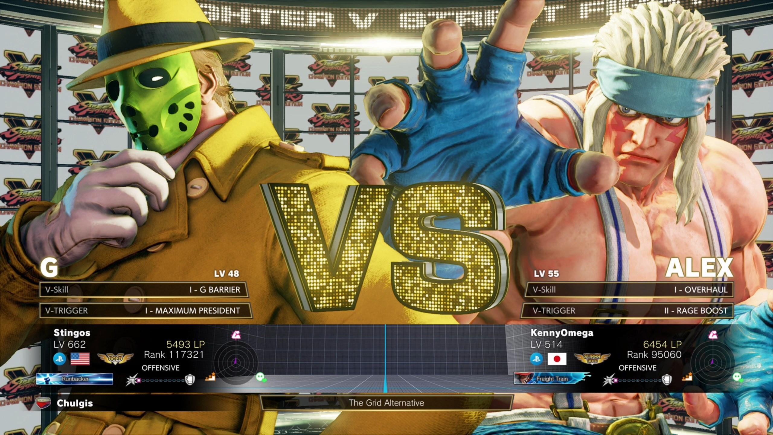 Un match de Street Fighter V contre Kenny Omega jouant le rôle d'Alex.