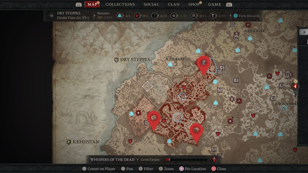 Carte des emplacements des coffres mystérieux des steppes sèches de Diablo 4