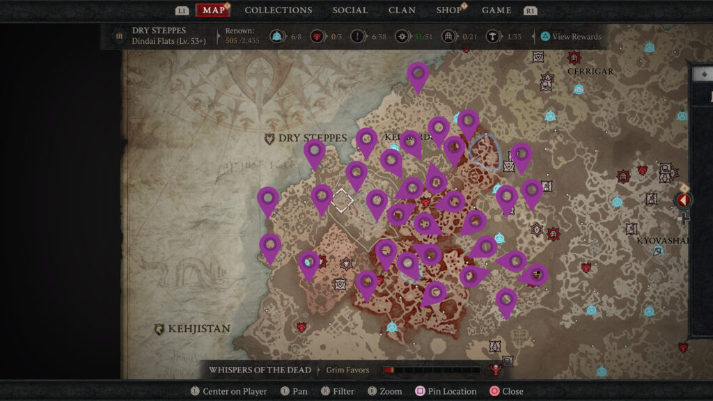 Steppes sèches Autels de Lilith Map Diablo 4