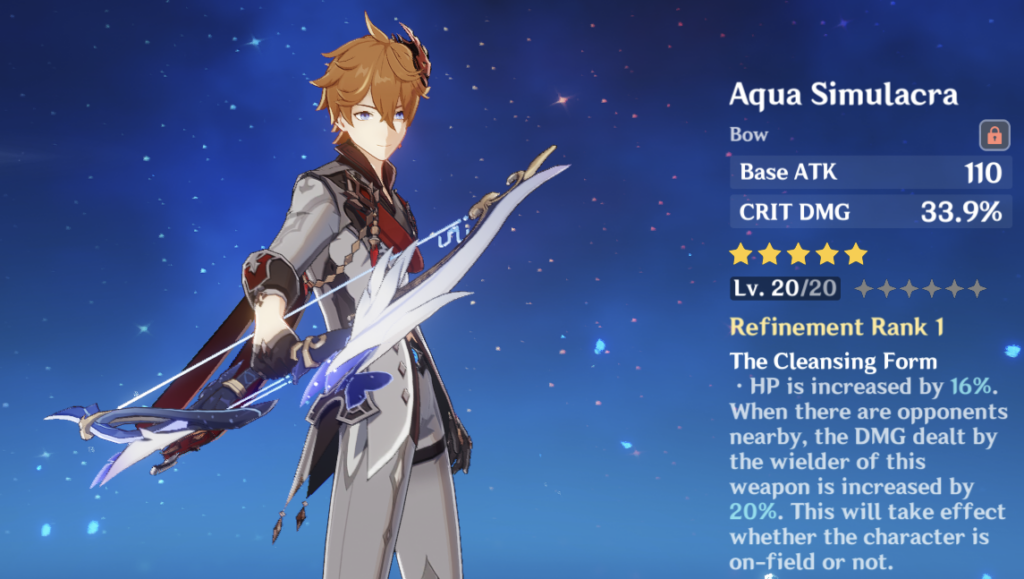 Childe montre l'Aqua Simulacra sur son écran d'arme.