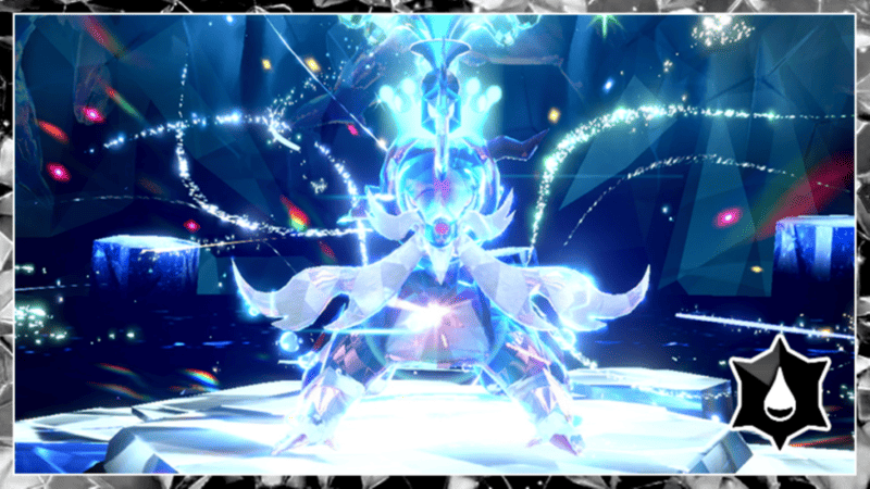 L'image promotionnelle de l'événement Tera Raid 7 étoiles pour Hisuian Samurott pour Pokémon Écarlate et Violet.  Il a un type Water Tera.