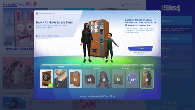 Distributeur automatique de marchandises Guerdon et vêtements de sport dans les Sims 4