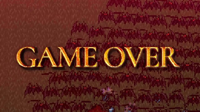 Vampire Survivors : le jeu sur écran sur fond rougeâtre.