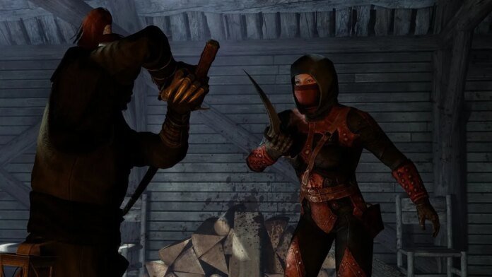 Skyrim: the player fighting Astrid from the Dark Brotherhood.