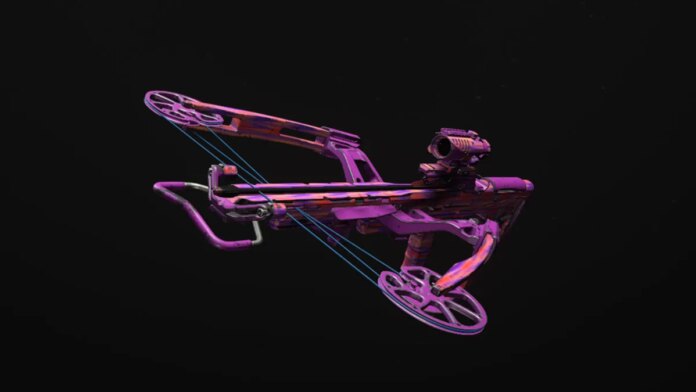 A purple crossbow in a black background in Warzone