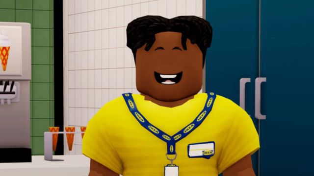 travailleur ikea chez le collègue de roblox