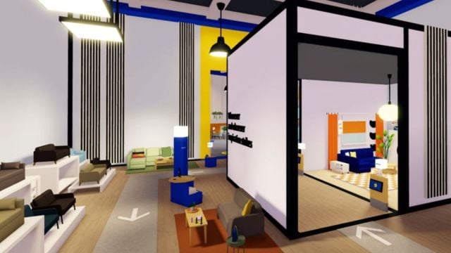 salle d'exposition dans le jeu Roblox Ikea, le collègue