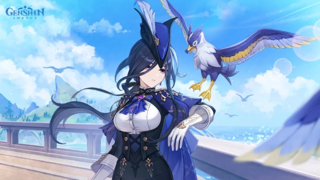 Clorinde de Genshin Impact avec une mouette.