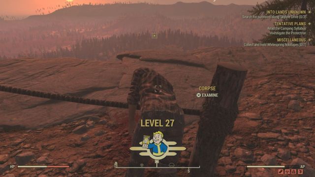 premier cadavre dans des terres inconnues Fallout 76