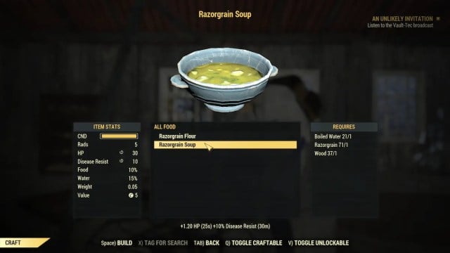 Soupe aux grains de rasoir de Fallout 76