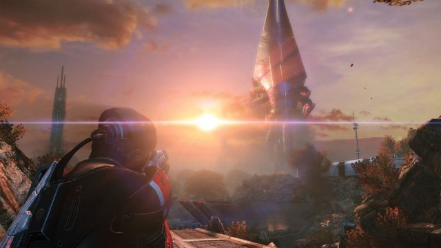 Joueur regardant la tour dans Mass Effect