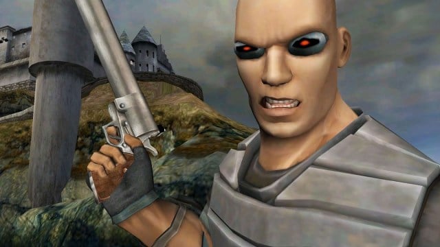 TimeSplitters : un gros plan du sergent Cortez tenant un pistolet.