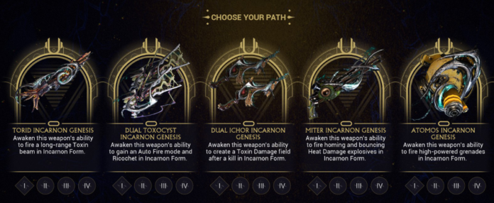 Five Incarnon weapon options