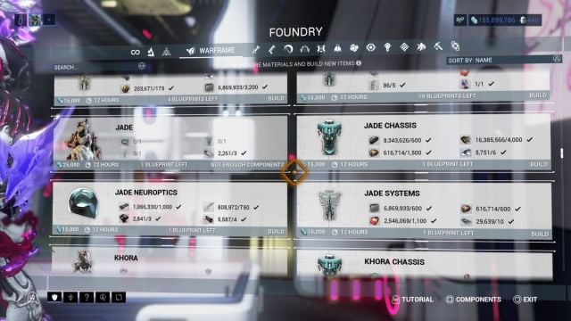 Exigences de fabrication de jade dans Warframe