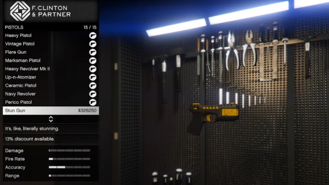 Le pistolet paralysant dans l'écran Agence de GTA Online
