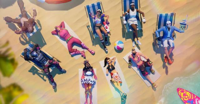 Joueurs Fortnite allongés sur une plage.