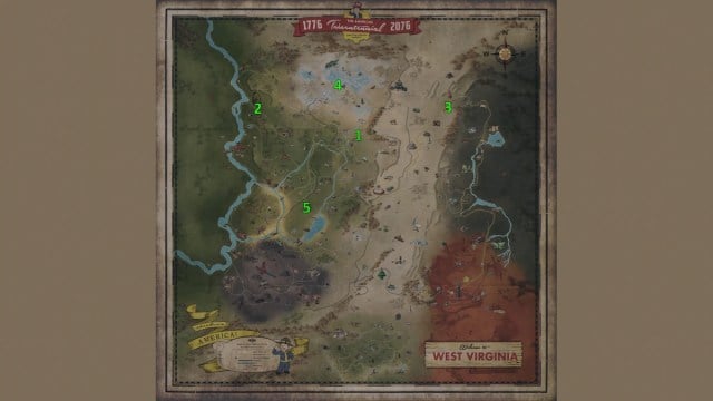 Carte des emplacements des bubblegums de Fallout 76