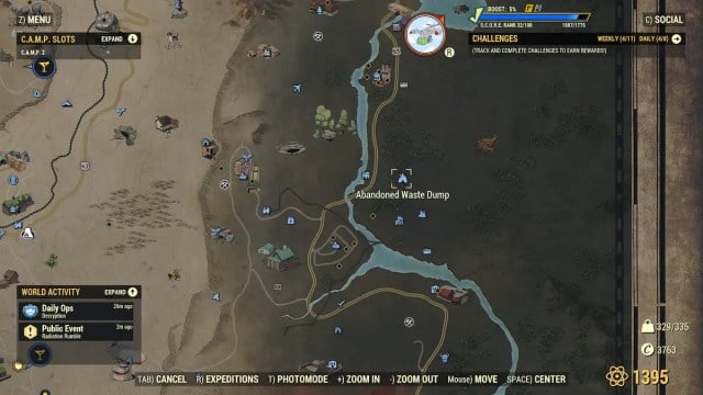 emplacement de la carte de la décharge abandonnée de Fallout 76