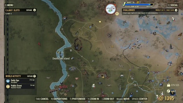 emplacement de la carte de l'île de Deathclaw dans Fallout 76