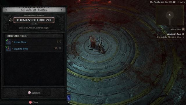 Invocation de Zir tourmenté dans Diablo 4