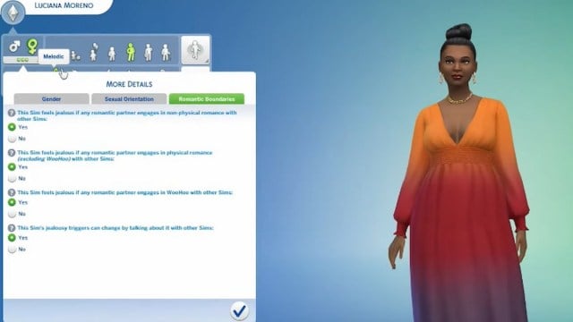 Les limites romantiques dans les Sims 4