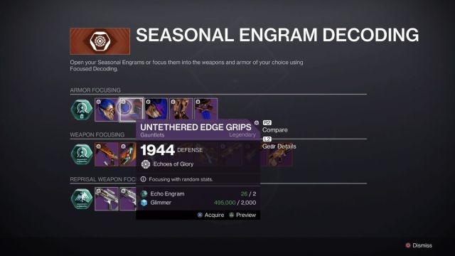 décodage d'engramme dans l'épisode Echoes de Destiny 2