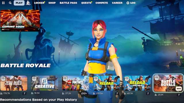 Menu des modes de jeu de Fortnite