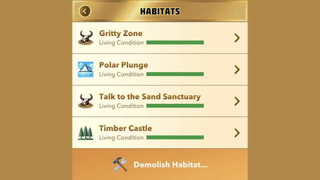 Menu de l'habitat BitLife