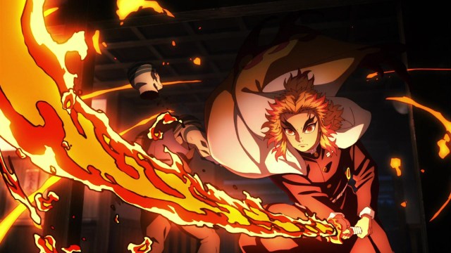 Kyojuro Rengoku utilisant son épée Nichirin dans Demon Slayer