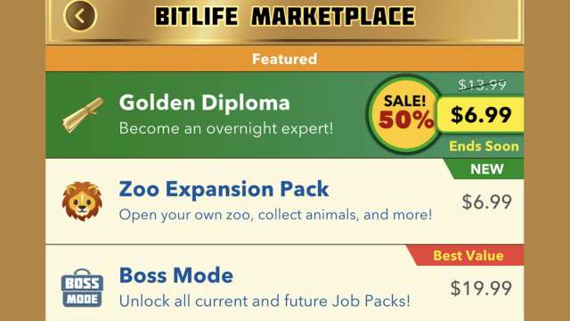 Diplôme d'or BitLife dans la boutique