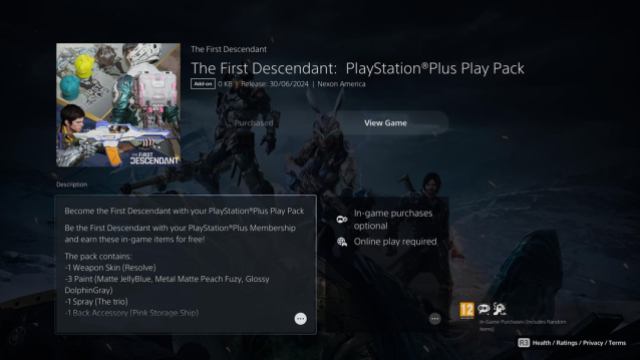 Une image du pack gratuit PlayStation Plus dans The First Descendant