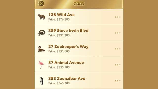 Menu du zoo BitLife