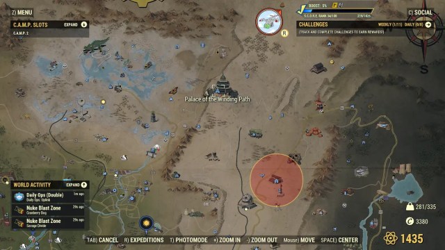 emplacement de la carte du palais du chemin sinueux de fallout 76