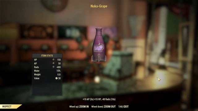 Écran d'inspection de Fallout 76 Nuka-Grape