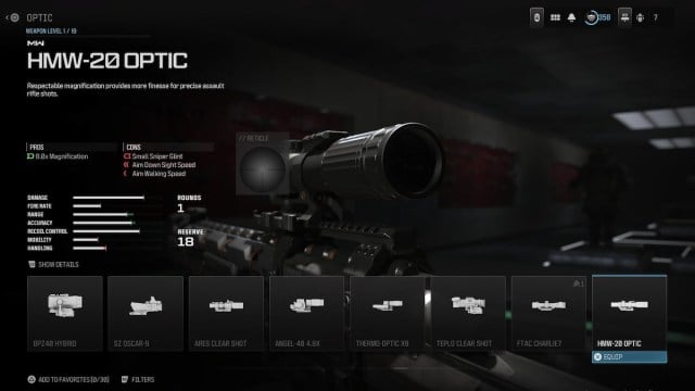 Optique HMW-20 dans MW3