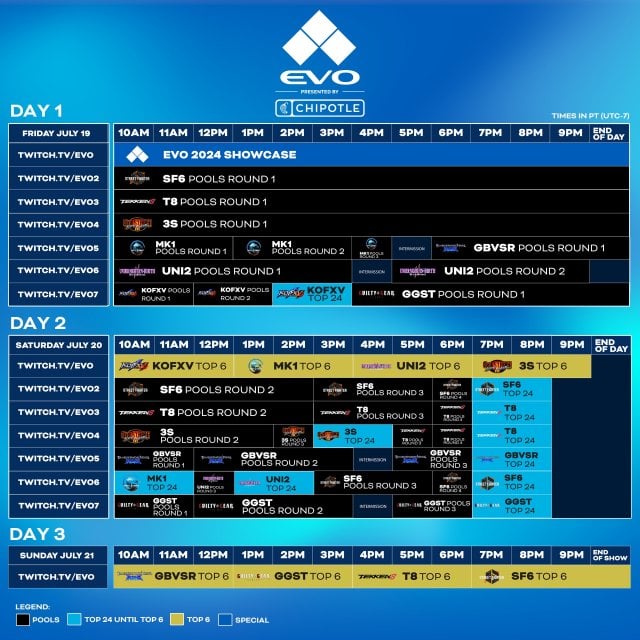 Calendrier EVO pour juillet 2024