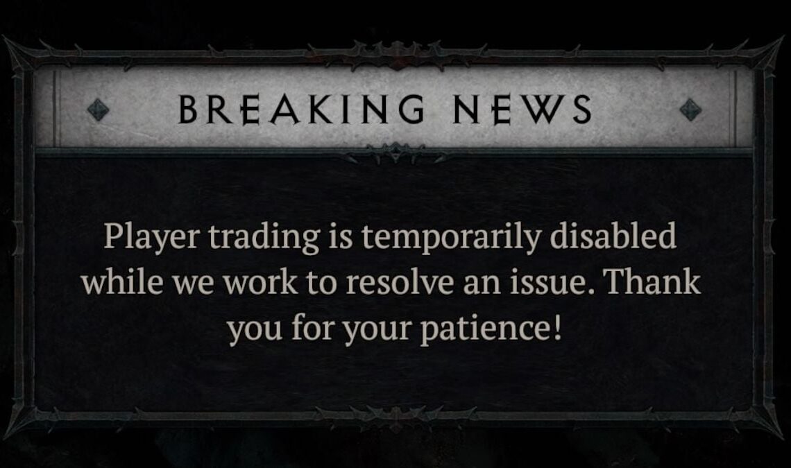 Trading disabled in Diablo 4