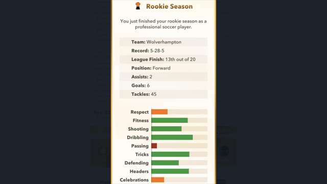 Page de statistiques des joueurs de football BitLife