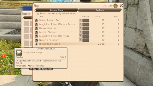 La lampe de table montante dans Final Fantasy XIV