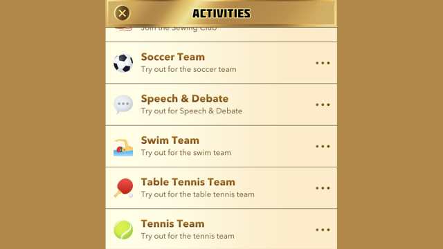 Équipe de tennis de table BitLife au lycée