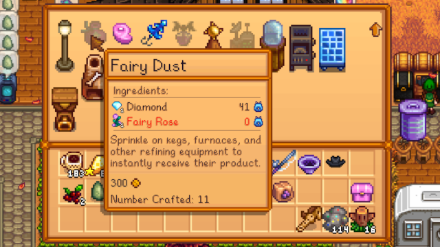 Recette de poussière de fée dans Stardew Valley