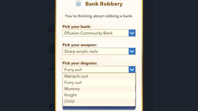 BitLife braque une banque en costume de fourrure