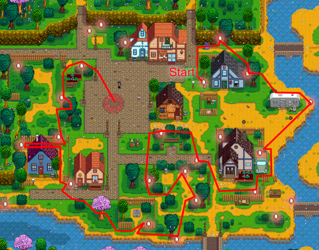 Itinéraire optimisé pour collecter 18 œufs les années impaires dans Stardew Valley