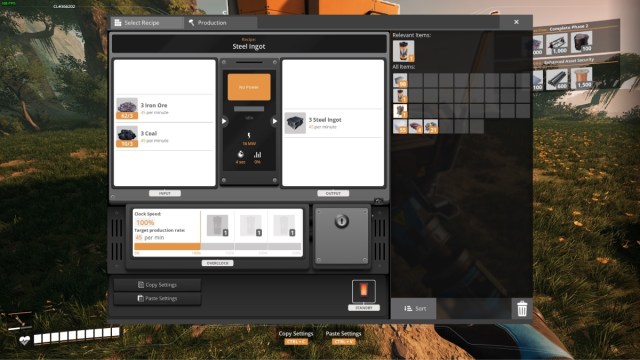 Recette de lingot d'acier dans Satisfactory 1.0