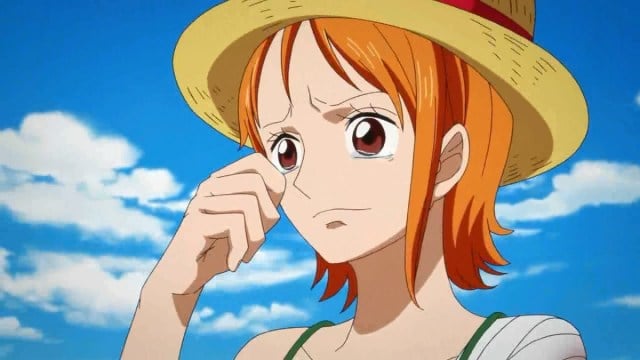 Nami pleure avec le chapeau de paille One Piece