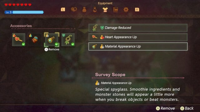 Plusieurs accessoires équipés dans Zelda : Echoes of Wisdom