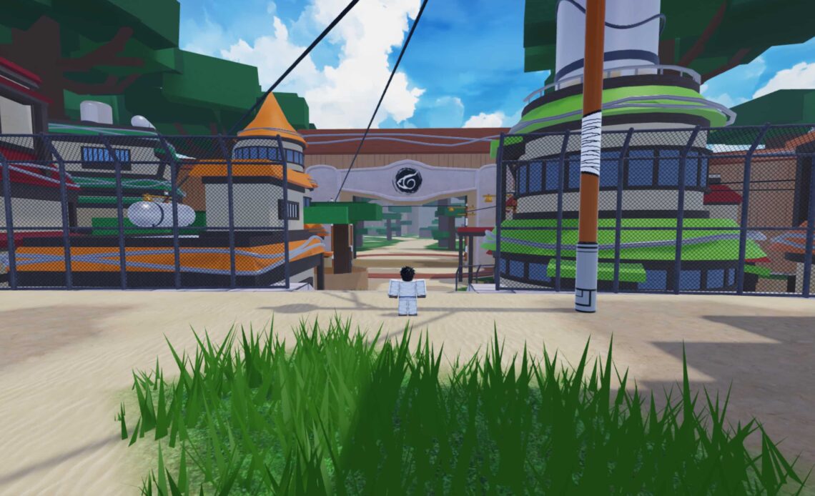 A screenshot of the Hidden Leaf Village in Shindo Life.