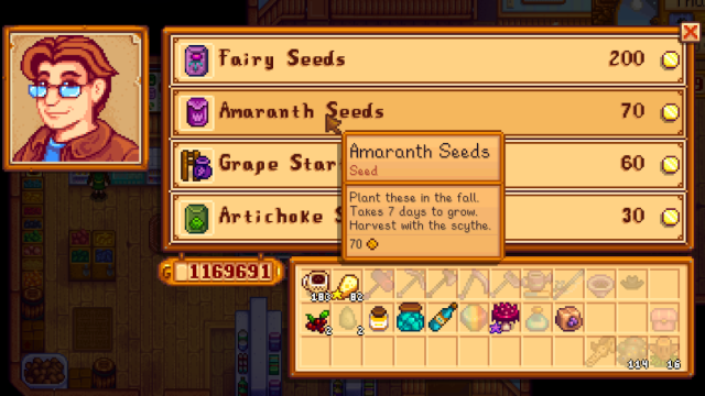 Graines d'amarante à vendre à Stardew Valley