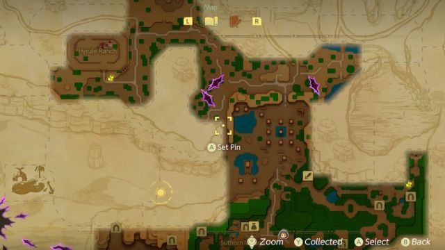 La carte révélant l’emplacement d’Hyrule Ranch.