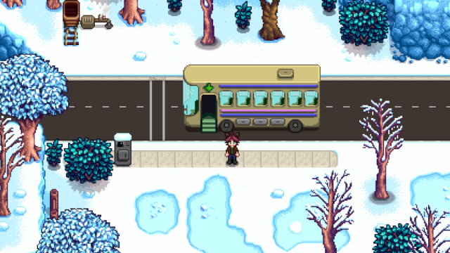 L'arrêt de bus où vous rencontrerez le Shadow Guy dans Stardew Valley